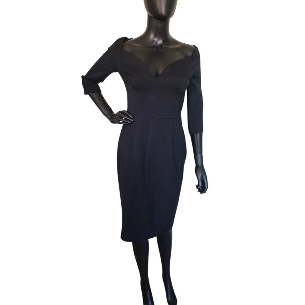 DSQUARED2 Little Black Sheath Dress Wool Blend 3/4 Sleeve Size 42 US 6